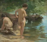 Ernest Buckmaster, Bathers, Oil on Canvas on Board