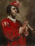 Raymond Lindsay, Circus Performer Playing Musical Instrument, Oil on Canvas on Board