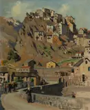 Dora Lynell Wilson, European Mountain Town, Oil on Canvas