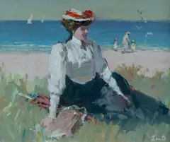 Gerrard Lants, At the Beach, Oil on Canvas on Board
