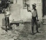 Benjamin E Minns, Put Right, Monochrome Watercolour with White Highlights