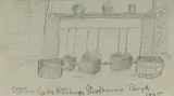Merric Boyd, Station Cooks Kitchen Stove, 1945, Pencil
