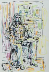 Wallace Thornton, Model in a Pose, Ink & Crayon