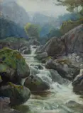 Albert J. Hanson, Cascading Water, 1895, W/Clr & Gouache
