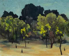J Roy Eldershaw, Chillagoe Silhouette, Oil on Panel
