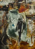 Gareth Jones Roberts, Man in a Landscape, Oil on Board