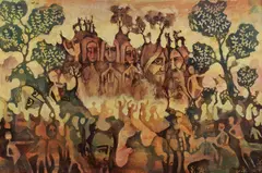 Landscape by Michael Salmon, 1974, Oil on Board, offered Oct 2023