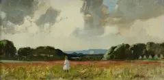 James P Quinn, Girl in a Meadow, Oil on Canvas