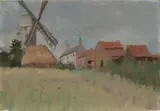 Norah Gurdon, Windmill and Farm Buildings, Oil on Canvas on Board