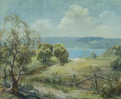 Dora Toovey, Australian River Landscape with Horses Grazing, 1945, Oil on Canvas