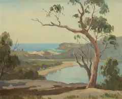 Above Pittwater, Looking Toward Avalon by Erik Langker, c.1962, Oil on Board, sold Oct 2023