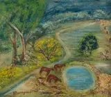 Harry Rosengrave, Horses at the Waterhole, Oil on Canvas on Board