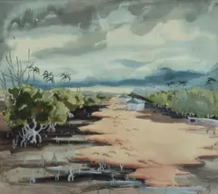 Joy Roggenkamp, Tropical Village, W/Clr & Gouache
