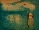 Heinz Steinmann, Aboriginal Fishing Vignette, Mixed Media on Paper on Board