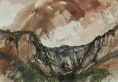 John Caldwell, View to the Escarpment, Mixed Media on Paper