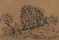 Robert Johnson, Rural Dwelling with Trees, Pencil
