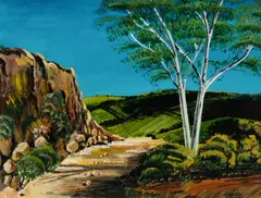 James V Wigley, Landscape with Gum, Oil on Board