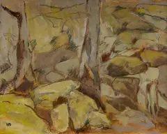 Creek Bed: Reid Park, Mosman by Nancy Borlase, Oil & Pencil on Board, sold Oct 2023