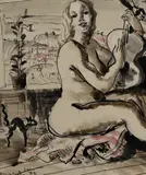 Donald Friend, Nude Playing a Guitar