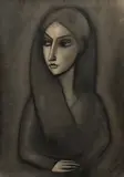 Robert Dickerson, Woman in 3/4 Profile with Red Scarf, Charcoal