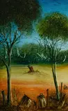 Pro Hart, Landscape, c.1984, Oil on Canvas Board