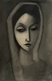 Robert Dickerson, Woman with Head Scarf, Charcoal