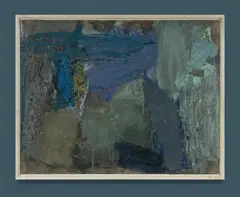 Elisabeth Cummings, Small Interior with Blue / Still-Life, 1992, Oil on Canvas Board