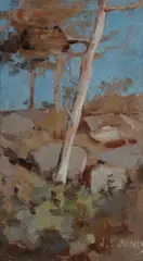 J. Llewellyn Jones, Hillside with Gum Tree, Oil on Board
