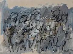 Paul Haefliger, Untitled (Female Group Study), 1971, Mixed Media on Paper