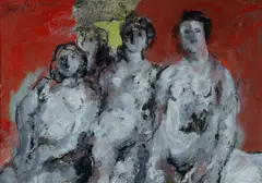 Four Nudes by Paul Haefliger, Oil on Newspaper, offered Aug 2023
