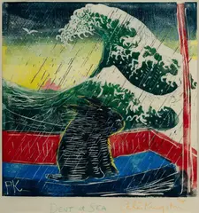 Peter Kingston, Dent at Sea, 2005, Coloured Linocut