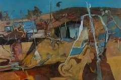 Camping Site by Reinis Zusters, Oil on Canvas on Ply, sold Aug 2023