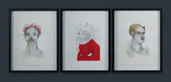 Anthony Lister, (3), Spiderman (Figures and Paperplane verso); Portrait of a Man (Skate Park Concept Design verso); and Portrait of a Lady (I Want It! sketch verso) Mixed Media Drawings (3)