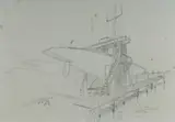 Ben Lexcen, Australia II on Slips at Newport, 1987, Pencil
