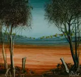 Pro Hart, Outback Landscape, Oil on Board