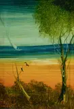 Pro Hart, Beach Scene, Oil on Board