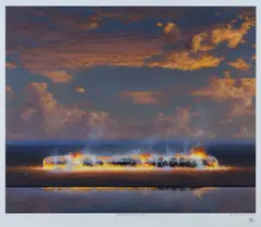 Evening Coming Down by Tim Storrier, Pigment Ink Print on Archival Paper 2/39, sold Aug 2023