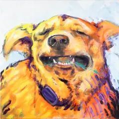Koira syö nurmikkoa mutta ei tykkää siitä (Dog eating grass but does not like it) by Okko Alitalo, mixed media, sold Jun 2026