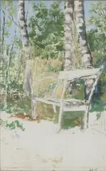 Helene Schjerfbeck, A Park Bench, oil