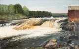 Arvid Liljelund, Fishing by the rapids, oil