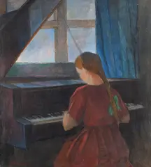 Alvar Cawén, A girl playing the piano, oil
