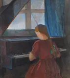 Alvar Cawén, A girl playing the piano, oil