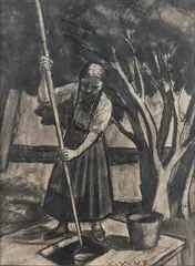 Veikko Vionoja, Girl by the well, charcoal