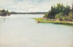 Amélie Lundahl, Shore Landscape, oil on canvas laid on cardboard, Provenance: Risto Orko