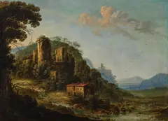 Gillis Neyts, Mountain Landscape with a View of a Castle Ruin, oil on canvas; framed