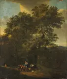 Johannes van der Bent, A Rest in the Forest, oil on canvas; framed