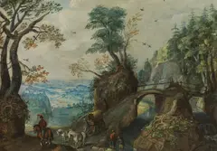 Mattheus Molanus, Forest Landscape with a Bridge and a Horse-Drawn Cart, oil on copper; framed