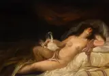 Jacob Jordaens, Leda with Swan, oil on panel; framed