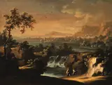 Ignaz Norbert Grasmair, Landscape with Figures, oil on canvas; framed