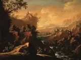 Ignaz Norbert Grasmair, Landscape with Castle Ruins, oil on canvas; framed